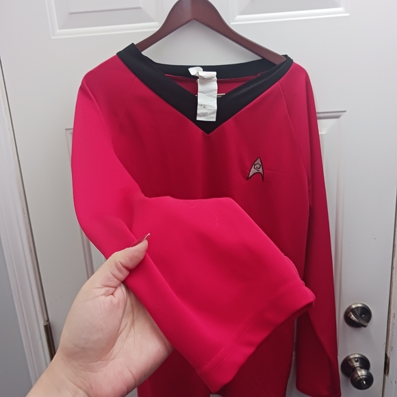 Red Long Sleeve Dress with Black Trim - Picture 6 of 9